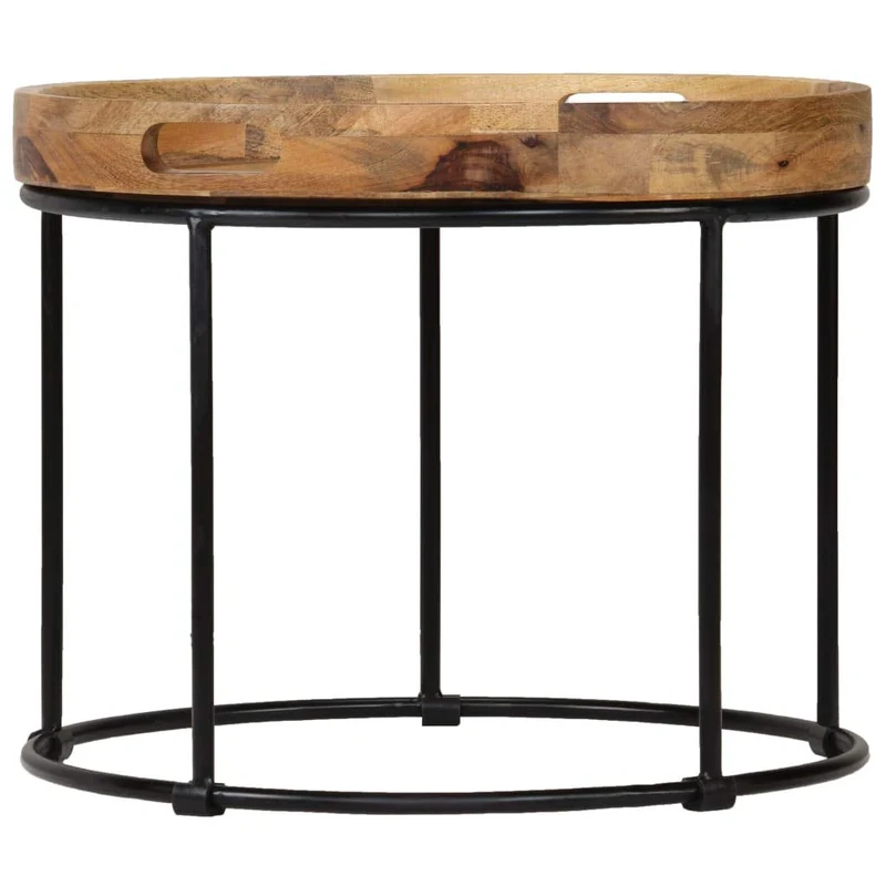 Festnight Table Gigogne Bois et Métal Table Basse Industriel Table d'appoin pour Salon Table de Chevet en Bois Massif Marron et Noir 50 x 40 cm