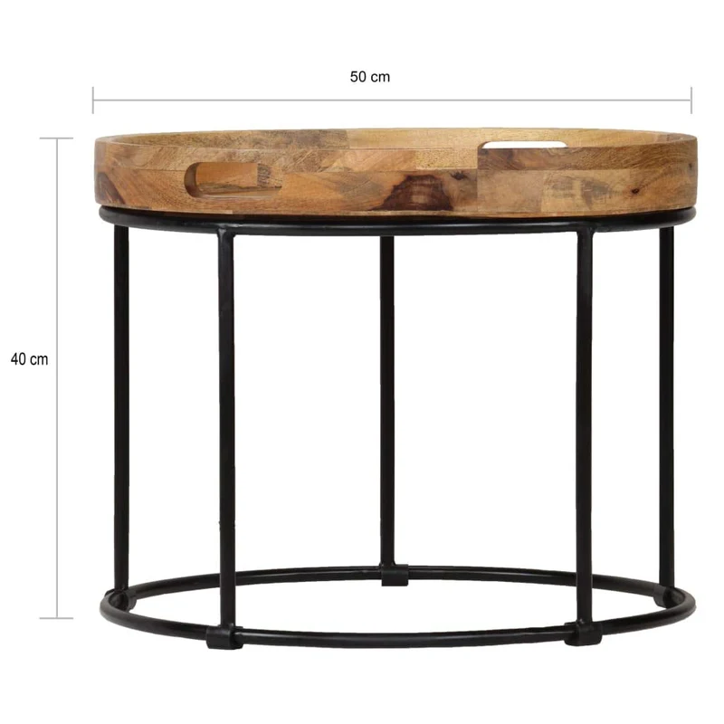 Festnight Table Gigogne Bois et Métal Table Basse Industriel Table d'appoin pour Salon Table de Chevet en Bois Massif Marron et Noir 50 x 40 cm