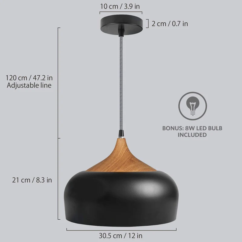 tomons Suspensions Vintage, Plafonniers Retro Industrielle, E27 Luminaires éclairage intérieur, pour Cuisine Salon Salle à Manger Chambre - Noir