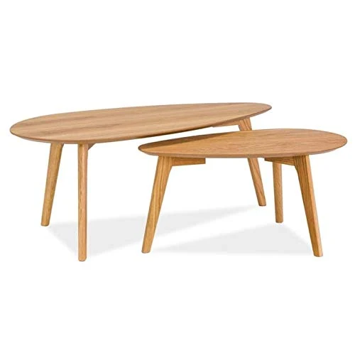 SIGNAL MEBLE Tables gigognes - Set de 2 - Milan L2 - Design scandinave - Couleur chêne