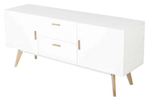 ACTUAL DIFFUSION Buffet Blanc 2 Portes 2 Tiroirs 4 Pieds Chêne Vintage, 40x160x70 cm