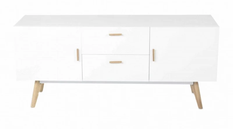 ACTUAL DIFFUSION Buffet Blanc 2 Portes 2 Tiroirs 4 Pieds Chêne Vintage, 40x160x70 cm