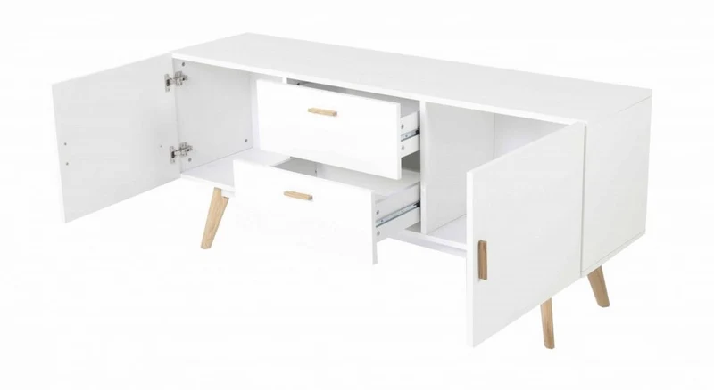 ACTUAL DIFFUSION Buffet Blanc 2 Portes 2 Tiroirs 4 Pieds Chêne Vintage, 40x160x70 cm