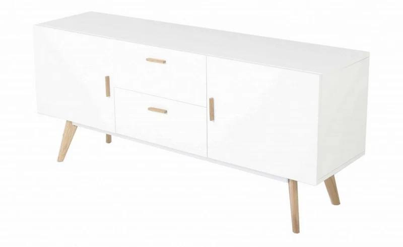 ACTUAL DIFFUSION Buffet Blanc 2 Portes 2 Tiroirs 4 Pieds Chêne Vintage, 40x160x70 cm