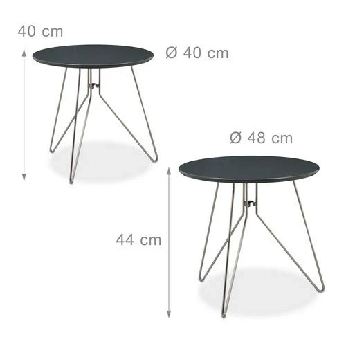 Relaxdays Table console table d'appoint canapé table basse gigogne lot de 2 design design moderne avec plateau rond en bois gris mat laqué diamètre 60 et 40 cm pieds en métal, gris mat