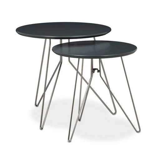 Relaxdays Table console table d'appoint canapé table basse gigogne lot de 2 design design moderne avec plateau rond en bois gris mat laqué diamètre 60 et 40 cm pieds en métal, gris mat