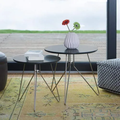 Relaxdays Table console table d'appoint canapé table basse gigogne lot de 2 design design moderne avec plateau rond en bois gris mat laqué diamètre 60 et 40 cm pieds en métal, gris mat