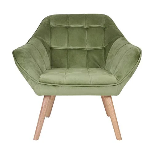 Zons Oslo Fauteuil Une Place en Velours/Suedine/Tissus Vert, Style scandinave Pieds en Bois