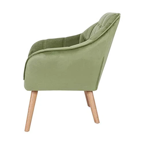 Zons Oslo Fauteuil Une Place en Velours/Suedine/Tissus Vert, Style scandinave Pieds en Bois