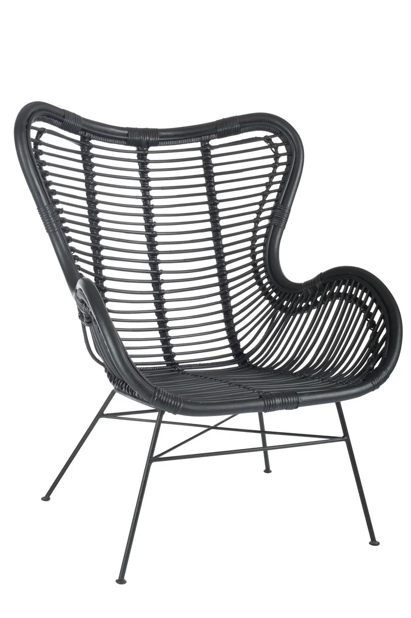 Chaise en rotin et métal noir + coussin
