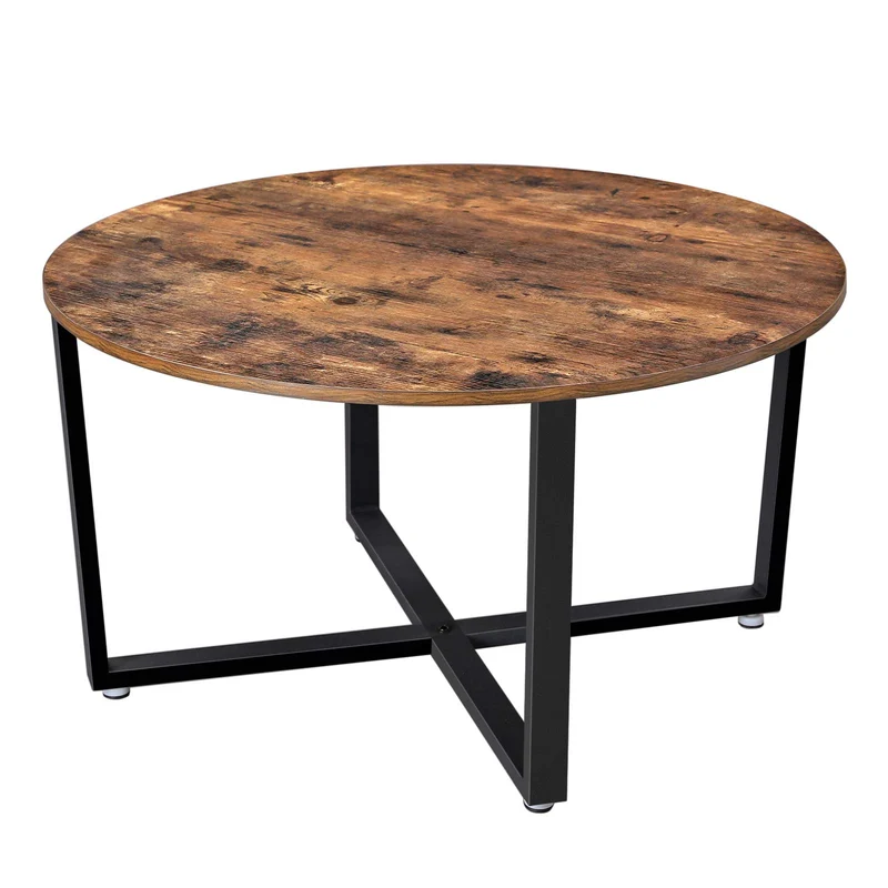 VASAGLE Table Basse Ronde, Table de Salon, Style Industriel, Cadre Métallique Durable, Facile à Assembler, pour Salon, Chambre à Coucher, Marron Rustique LCT88X