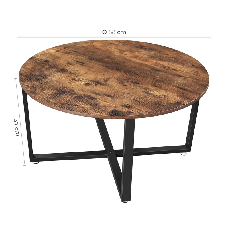 VASAGLE Table Basse Ronde, Table de Salon, Style Industriel, Cadre Métallique Durable, Facile à Assembler, pour Salon, Chambre à Coucher, Marron Rustique LCT88X