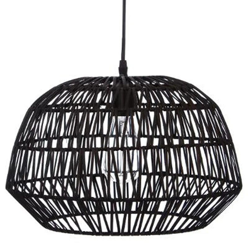 PEGANE Suspension Design en rotin et Fer Coloris Noir - Dim : D 38 x H 32 cm