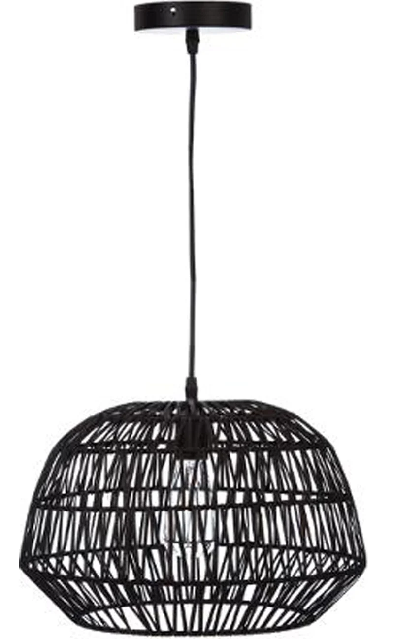 PEGANE Suspension Design en rotin et Fer Coloris Noir - Dim : D 38 x H 32 cm