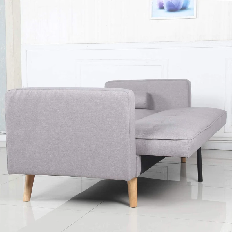 Menzzo Canapé Convertible scandinave Slow Lit, Tissu, Gris Clair, 186 x 75 x 89 cm