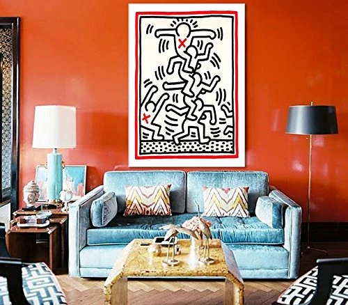 Giallobus - Cadre - Impression sur Toile Canvas - Keith Haring - Untitled - Pop Art - 100 x 140 CM