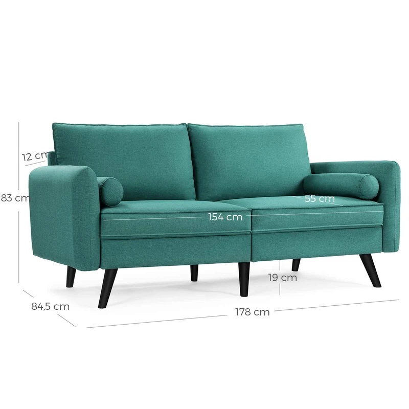 VASAGLE Canapé 3 Places, Surface en Tissu Imitation Lin, 178 x 84,5 x 83 cm, pour Petit Appartement, Chambre d'Amis, Chambre d'Adolescent, Cadre en Bois, Montage Facile, Vert Émeraude LCS10GN