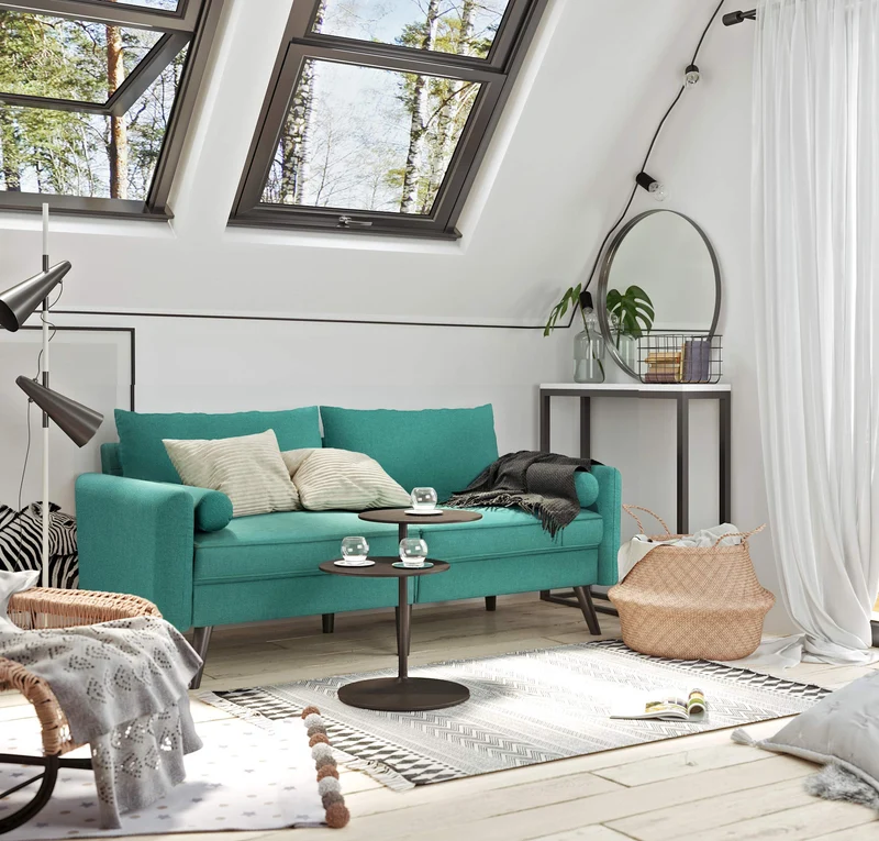 VASAGLE Canapé 3 Places, Surface en Tissu Imitation Lin, 178 x 84,5 x 83 cm, pour Petit Appartement, Chambre d'Amis, Chambre d'Adolescent, Cadre en Bois, Montage Facile, Vert Émeraude LCS10GN