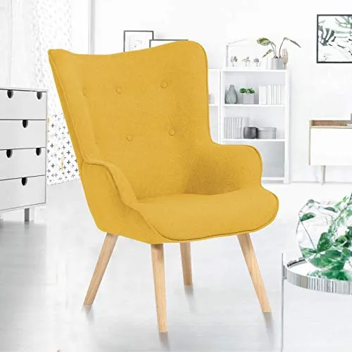 IDMarket - Fauteuil scandinave Ivar en Tissu Jaune