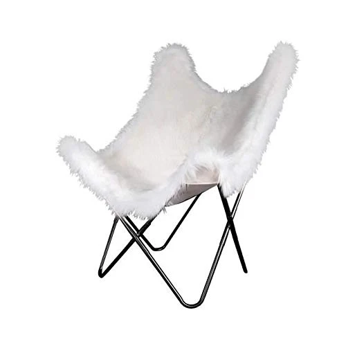 The concept factory Fauteuil Papillon Fourrure Blanc Pieds Noir