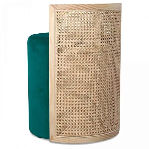Déco en Ligne - Tabouret/Pouf Cannage Velours Bleu Canard