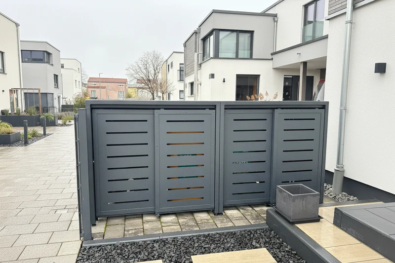 PREMIUM Metall 4er Mülltonnenbox mit Schiebetüren