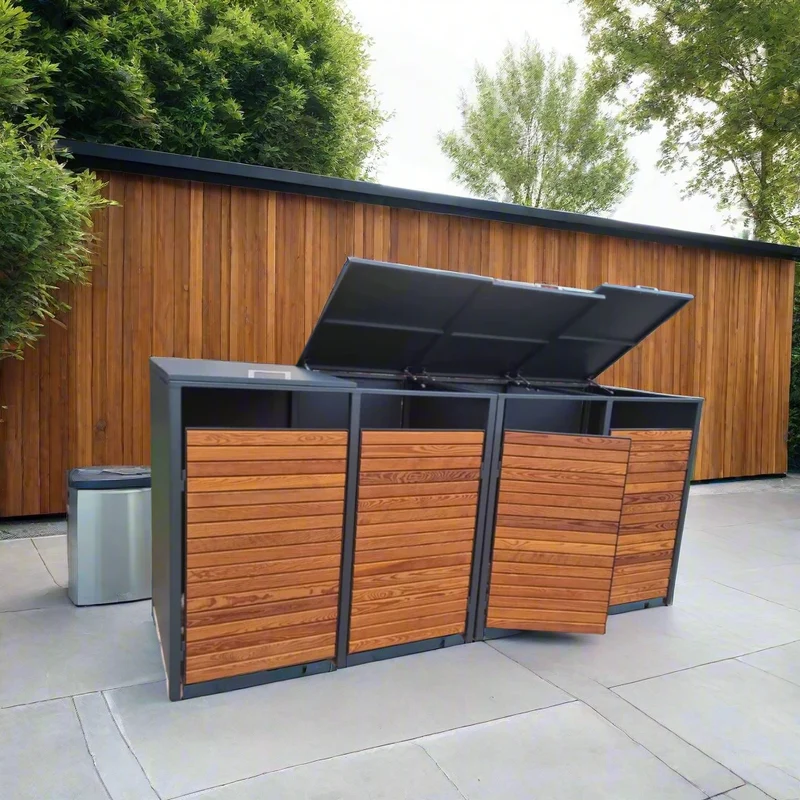 PREMIUM Holz 4er Mülltonnenbox mit Klappdach