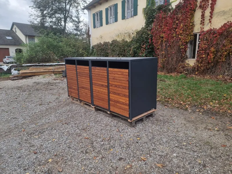 PREMIUM Holz 4er Mülltonnenbox mit Klappdach