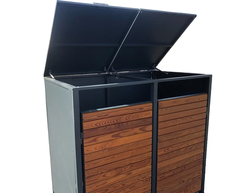 PREMIUM Holz 4er Mülltonnenbox mit Klappdach