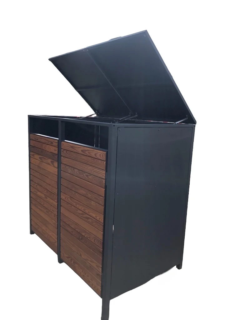 PREMIUM Holz Mülltonnenbox 3er mit Klappdach