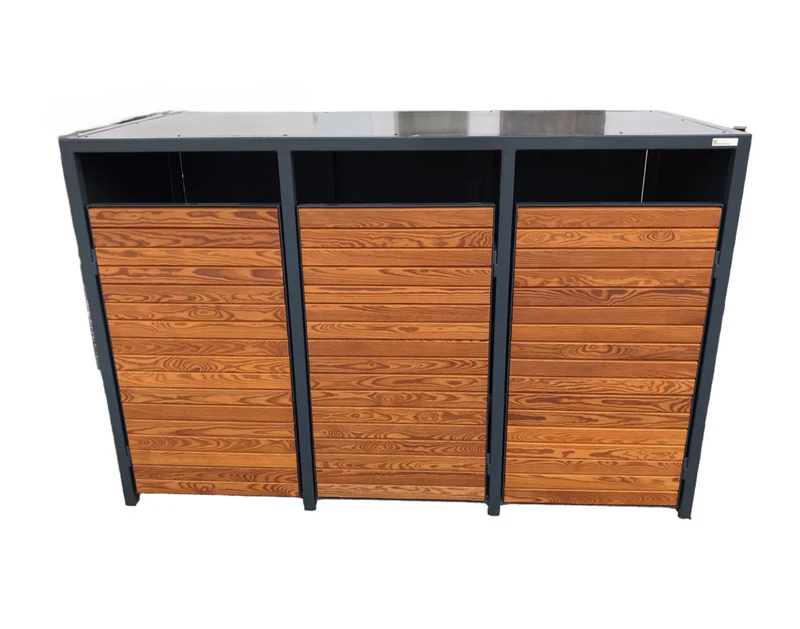 PREMIUM Holz Mülltonnenbox 3er mit Klappdach