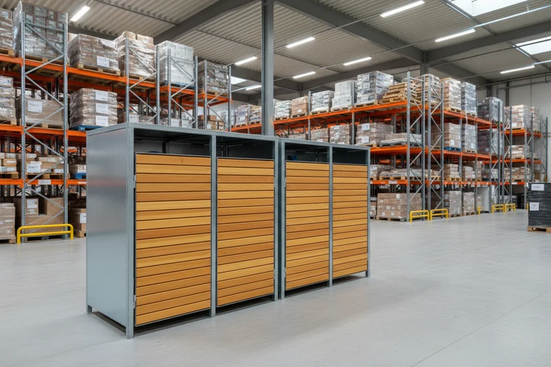 LAGER - PREMIUM Zink 4er Mülltonnenbox mit Holztüren für 4 Tonnen 120 L