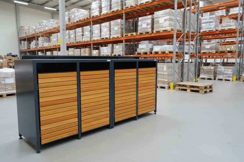 LAGER - PREMIUM Holz 4er Mülltonnenbox mit Pflanzdach