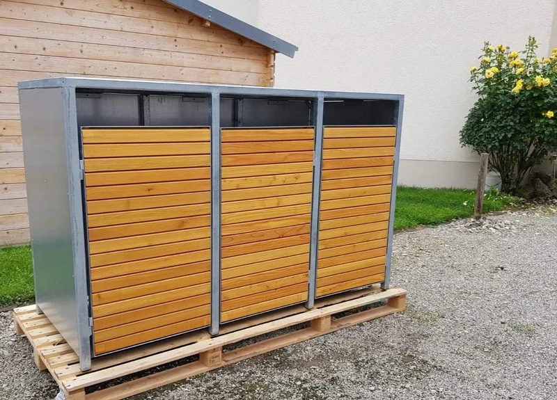 PREMIUM Zink Mülltonnenbox mit Holztüren
