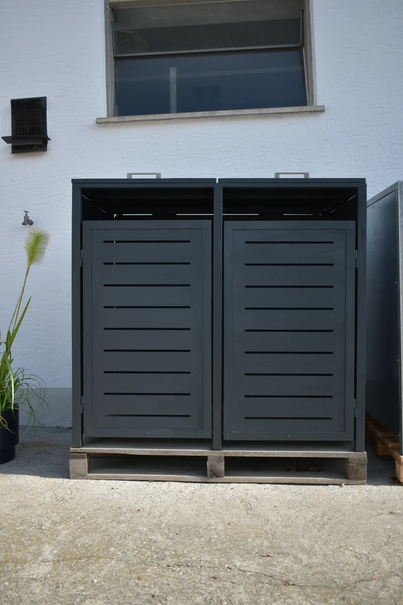 PREMIUM Metall 2er Mülltonnenbox mit Klappdach