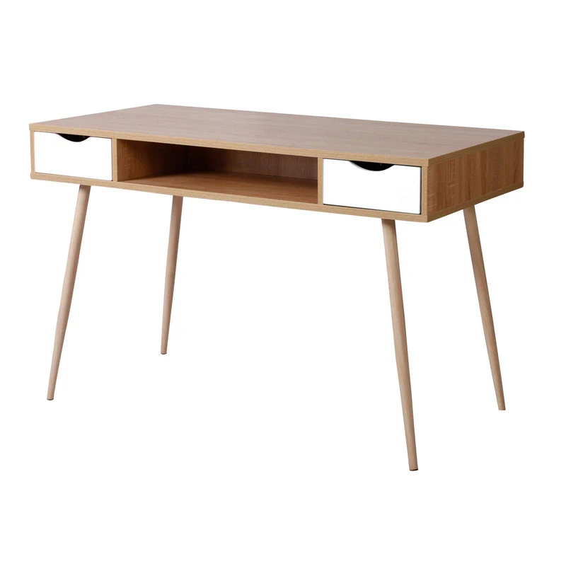 eSituro Table d'Ordinateur Table de Bureau en Bois avec 2 tiroirs,Design Scandinave,SCD0017,Chêne