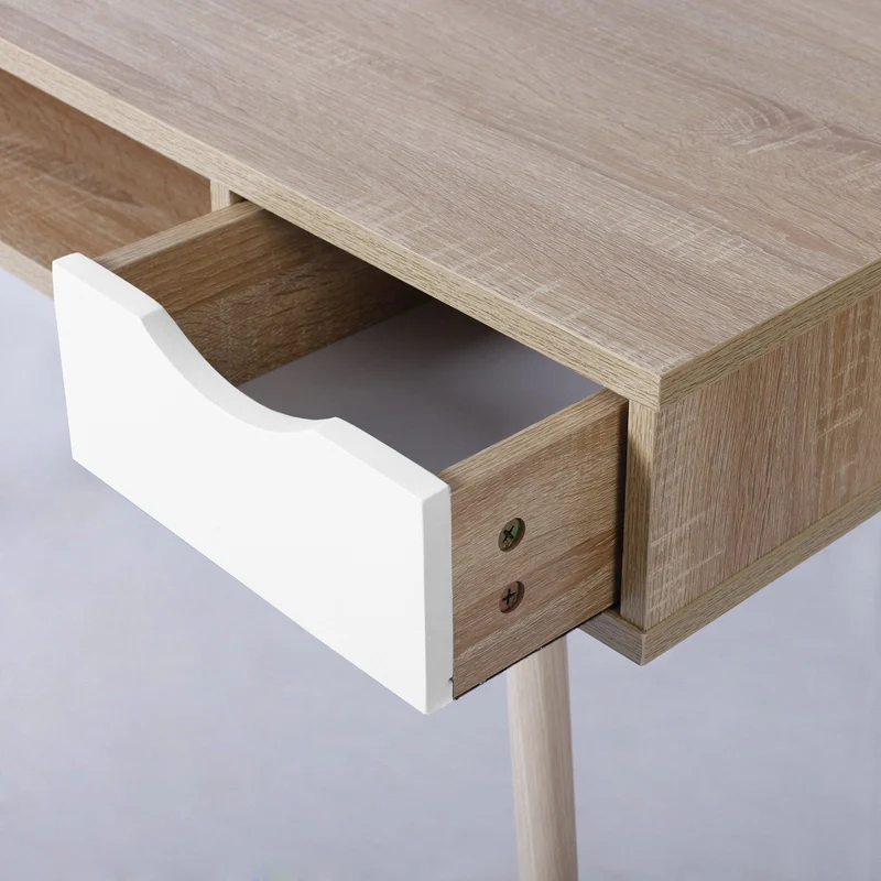 eSituro Table d'Ordinateur Table de Bureau en Bois avec 2 tiroirs,Design Scandinave,SCD0017,Chêne