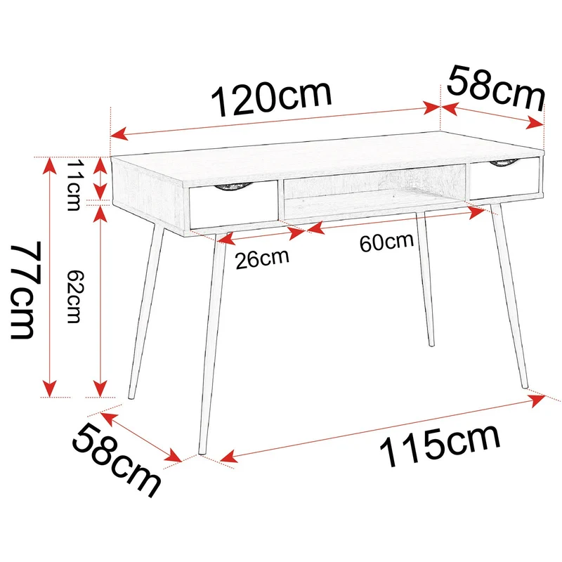 eSituro Table d'Ordinateur Table de Bureau en Bois avec 2 tiroirs,Design Scandinave,SCD0017,Chêne