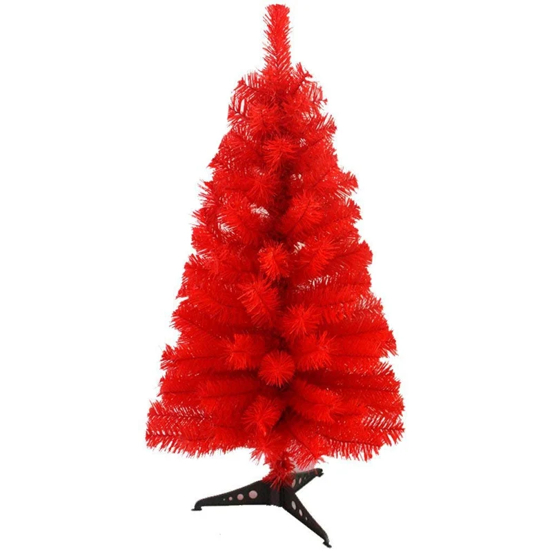 Zinsale Pin de 3ft / 90 cm Sapins de Noël Artificiel avec Support d'arbre Qualité Plastique Décoration d'arbre (Rouge)