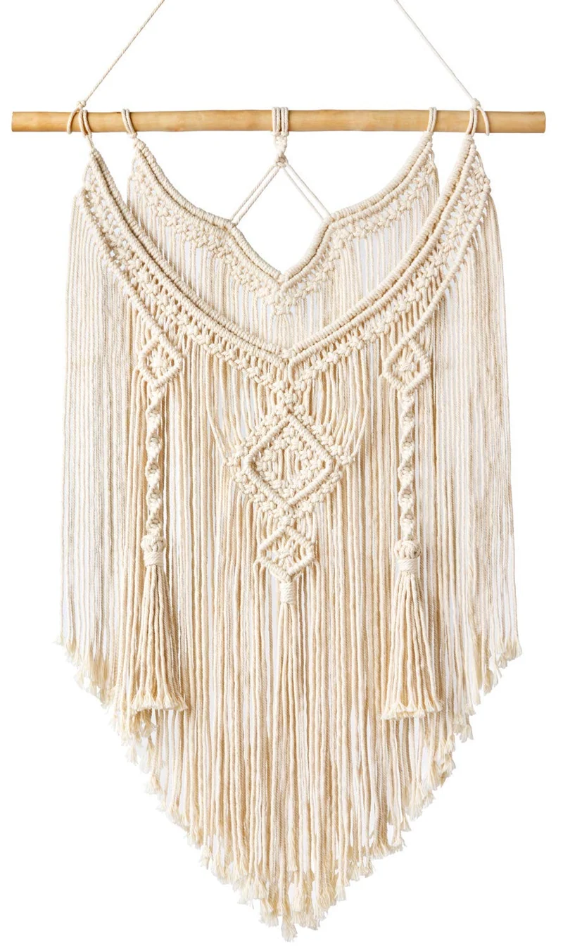 Mkouo Macramé Mural à Suspendre pour Plante Suspension Corde Driftwood Decor Bohême Tricoté en Coton Décor Tapisserie, 17" W x 26" L