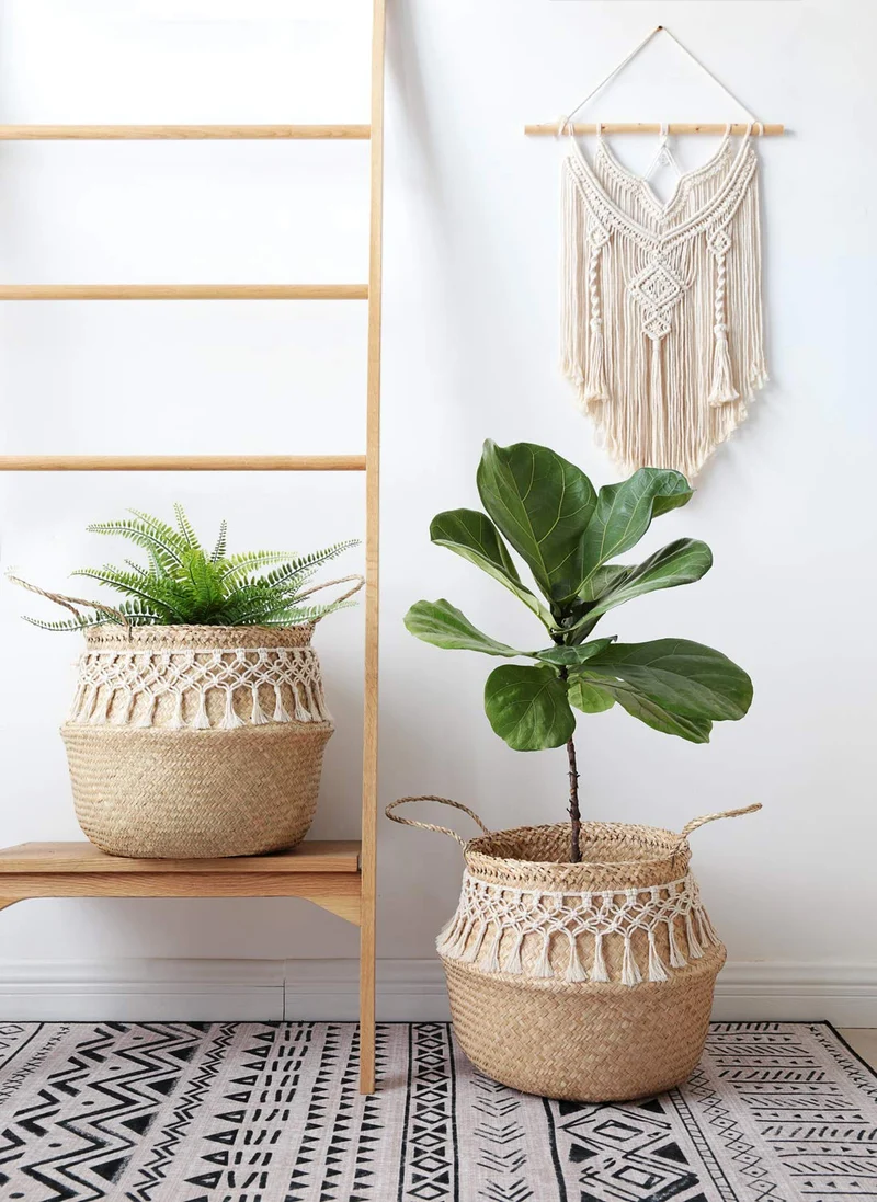 Mkouo Macramé Mural à Suspendre pour Plante Suspension Corde Driftwood Decor Bohême Tricoté en Coton Décor Tapisserie, 17" W x 26" L