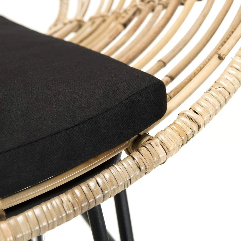 Canapé 2 Places Rotin Naturel Newport Coussin Noir Pieds Métal