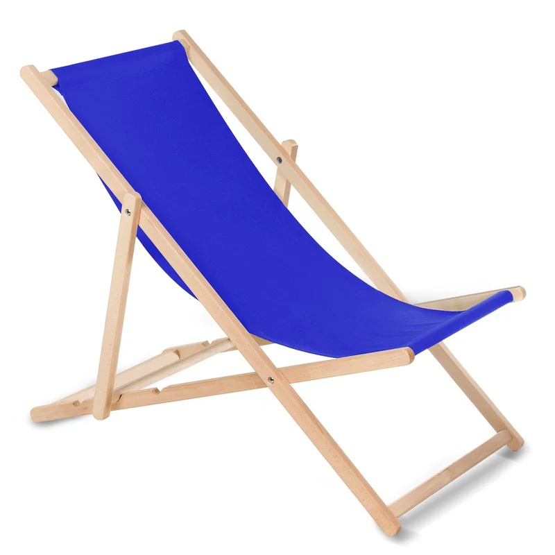 GreenBlue Fauteuil de plage pliant en hetre classique Lit de plage (bleu foncé)