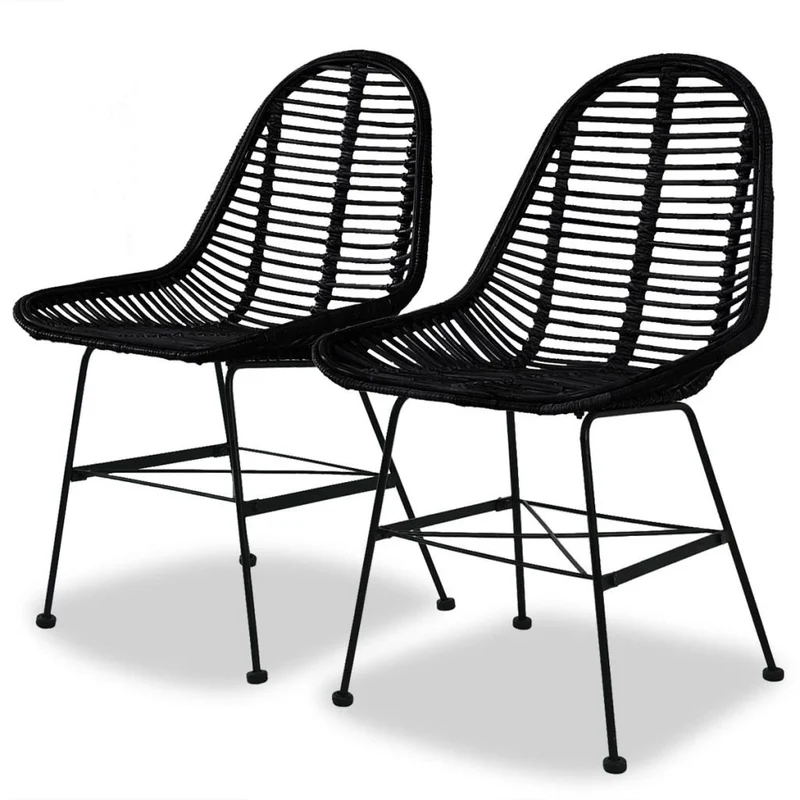 vidaXL 2X Chaise de Salle à Manger Rotin Naturel Noir Fauteuil Meuble de Salon