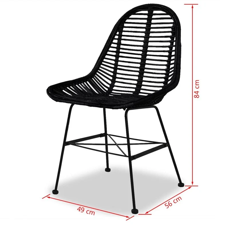 vidaXL 2X Chaise de Salle à Manger Rotin Naturel Noir Fauteuil Meuble de Salon