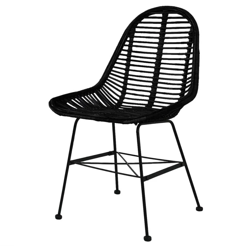 vidaXL 2X Chaise de Salle à Manger Rotin Naturel Noir Fauteuil Meuble de Salon