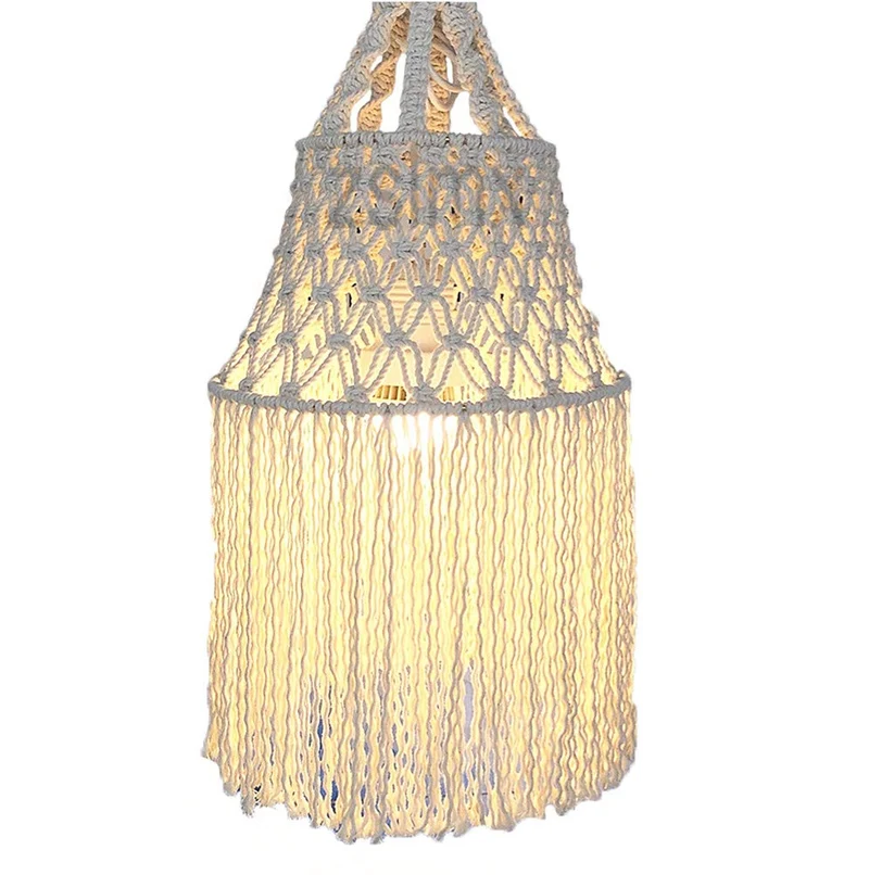 Macramé Corde Coton en Tissu Abat-Jour Plafond, Moderne Macramé Lampe Lustre LumièRe Confortable, BOHO-Chic TisséS à La Main Maison Décor Suspendu, Lampes D'éClairage pour Enfants,W11.8''xH23.6''