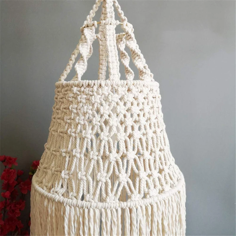 Macramé Corde Coton en Tissu Abat-Jour Plafond, Moderne Macramé Lampe Lustre LumièRe Confortable, BOHO-Chic TisséS à La Main Maison Décor Suspendu, Lampes D'éClairage pour Enfants,W11.8''xH23.6''