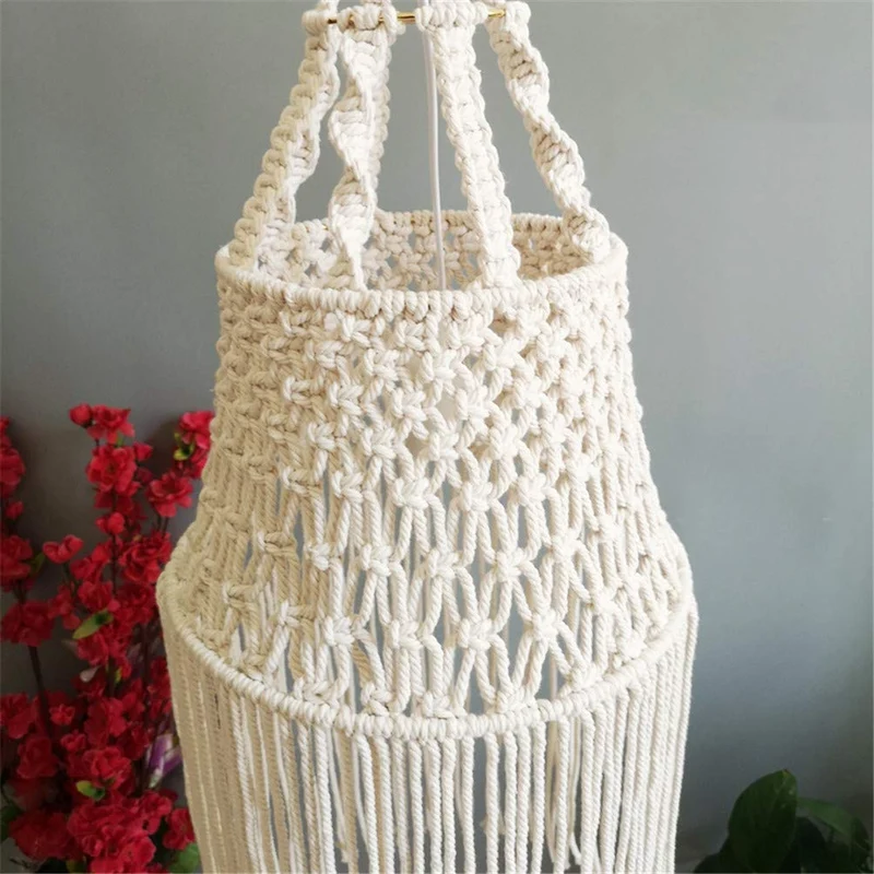 Macramé Corde Coton en Tissu Abat-Jour Plafond, Moderne Macramé Lampe Lustre LumièRe Confortable, BOHO-Chic TisséS à La Main Maison Décor Suspendu, Lampes D'éClairage pour Enfants,W11.8''xH23.6''