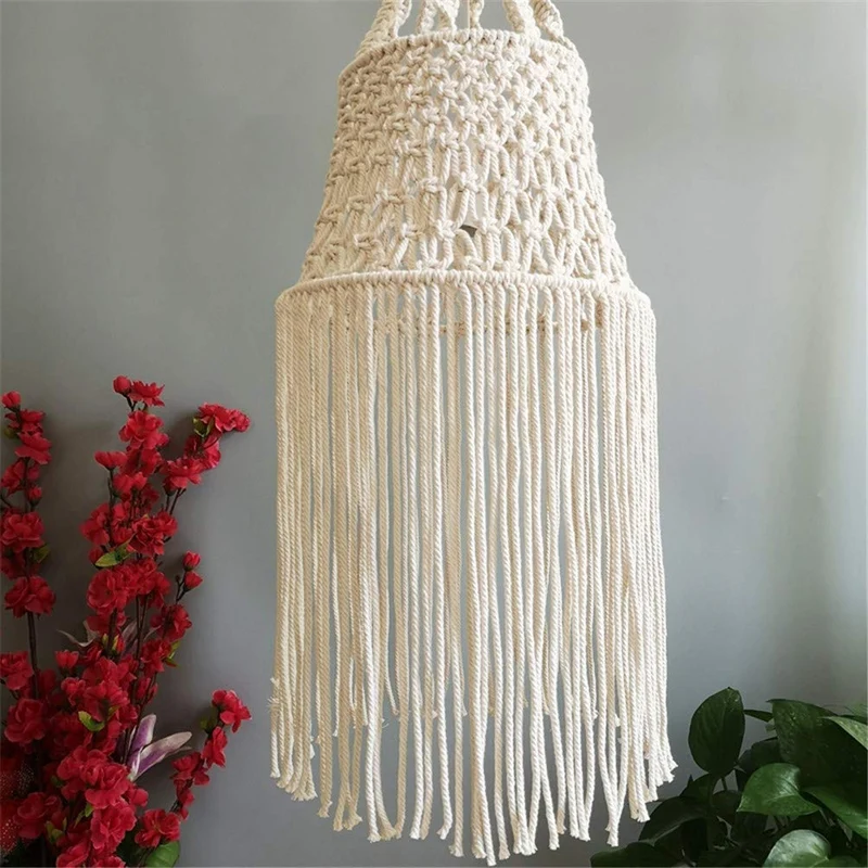 Macramé Corde Coton en Tissu Abat-Jour Plafond, Moderne Macramé Lampe Lustre LumièRe Confortable, BOHO-Chic TisséS à La Main Maison Décor Suspendu, Lampes D'éClairage pour Enfants,W11.8''xH23.6''